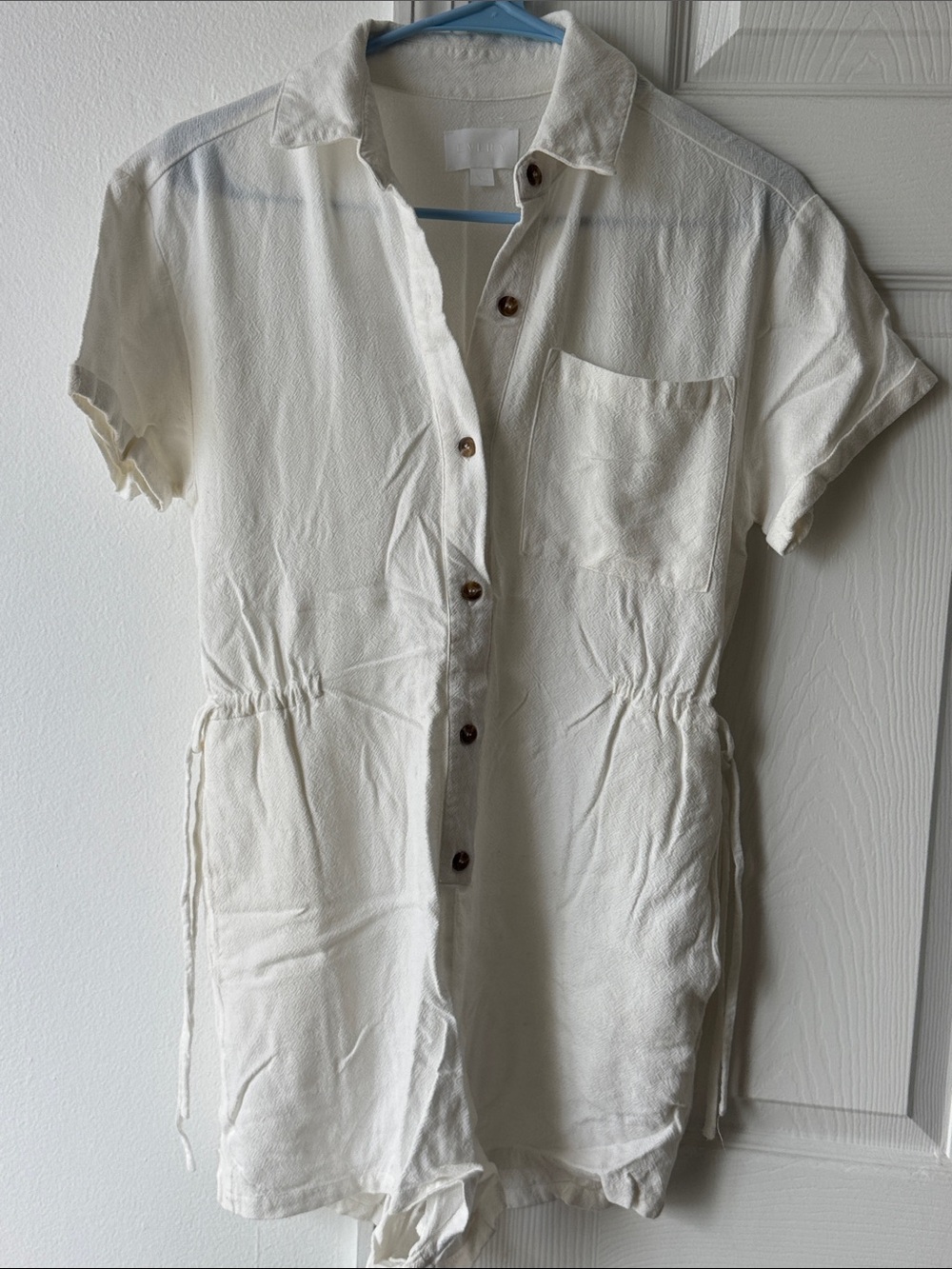 Women's White Button-Front Short Sleeve Shirt Romper